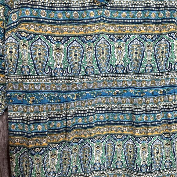 J Jill Midi Dress A Line Lined Blue and Green Short Sleeve Resort Size Medium - Picture 8 of 9